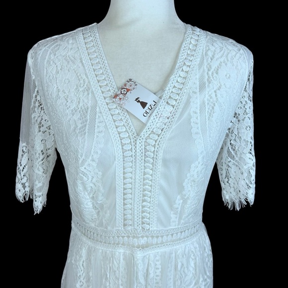 NEW Odizli Boho Maxi Dress 6 Embroidered Mesh Lace Bridesmaid Beachy White Flowy - Picture 8 of 13